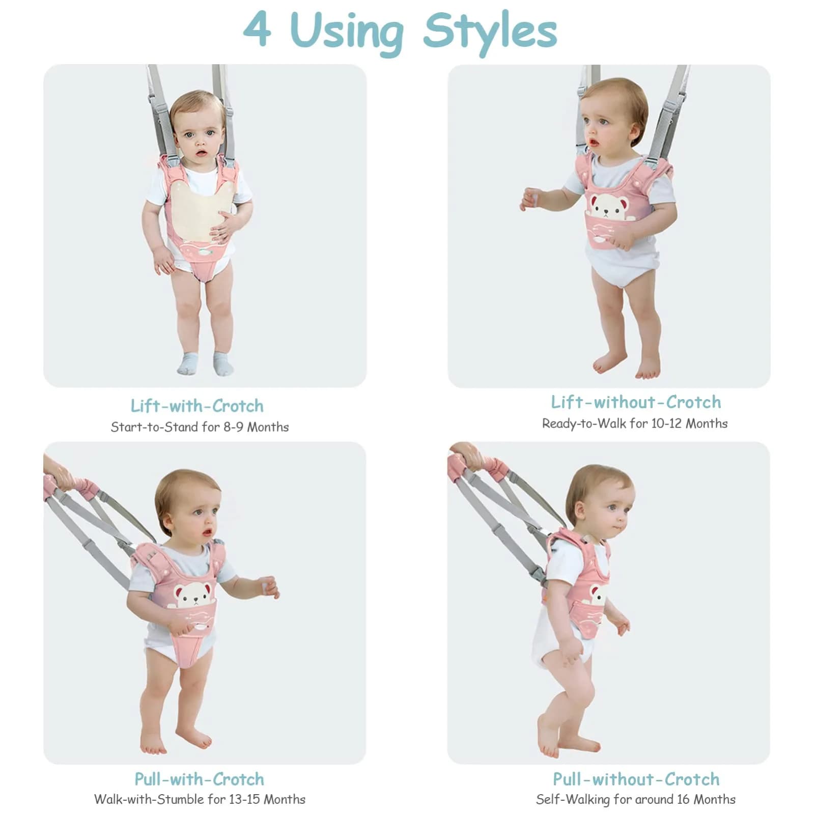Ocanoiy Pink Baby Walking Harness Handheld Assistant Belt | Helps Toddlers Stand, Walk & Balance Safely - view 4
