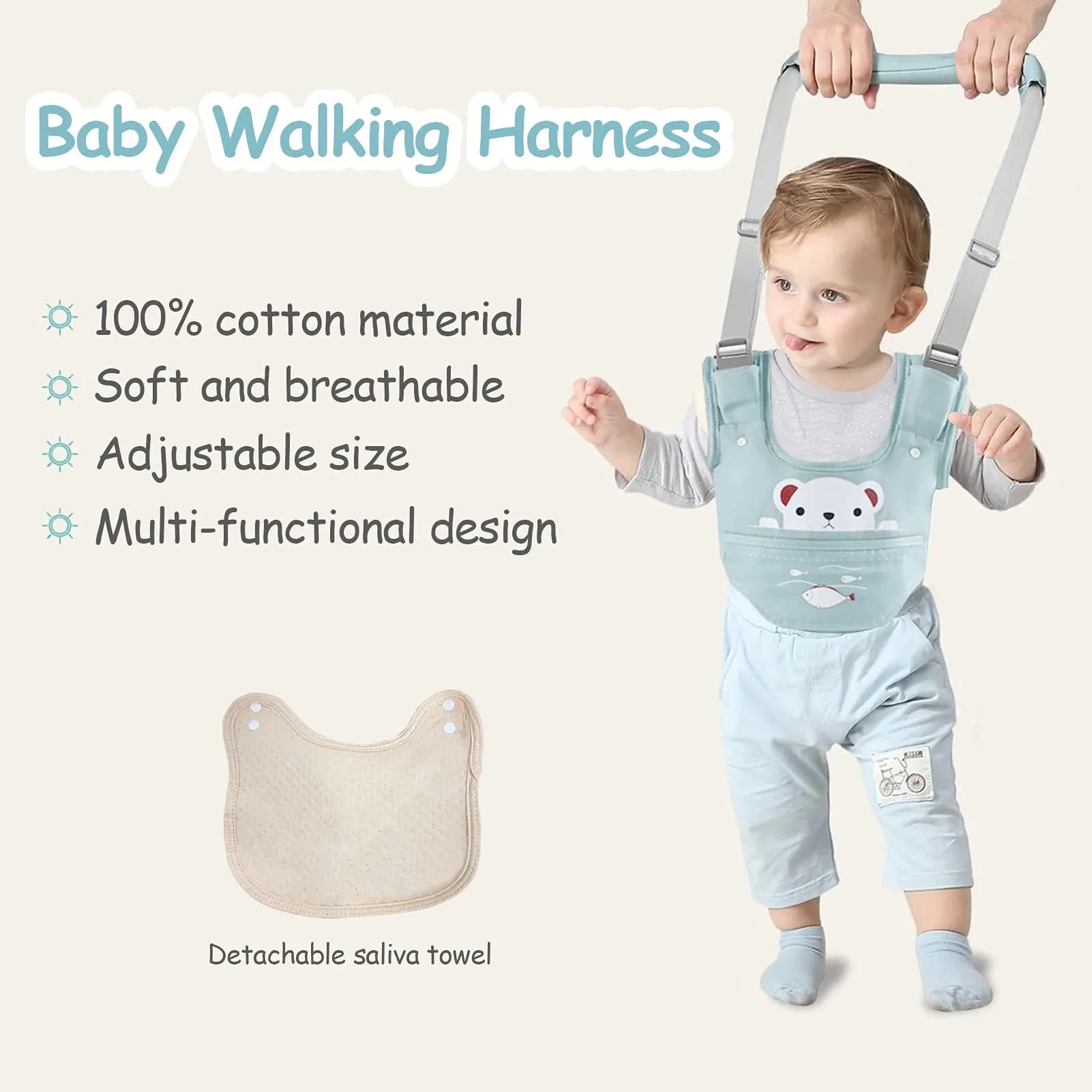 Ocanoiy Baby Walking Harness Handheld Baby Walker Assistant Belt Green | Adjustable Toddler Infant Walker Harnesses Standing Up and Walking Learning Helper With Detachable Crotch for 9-24 Month Old - view 7
