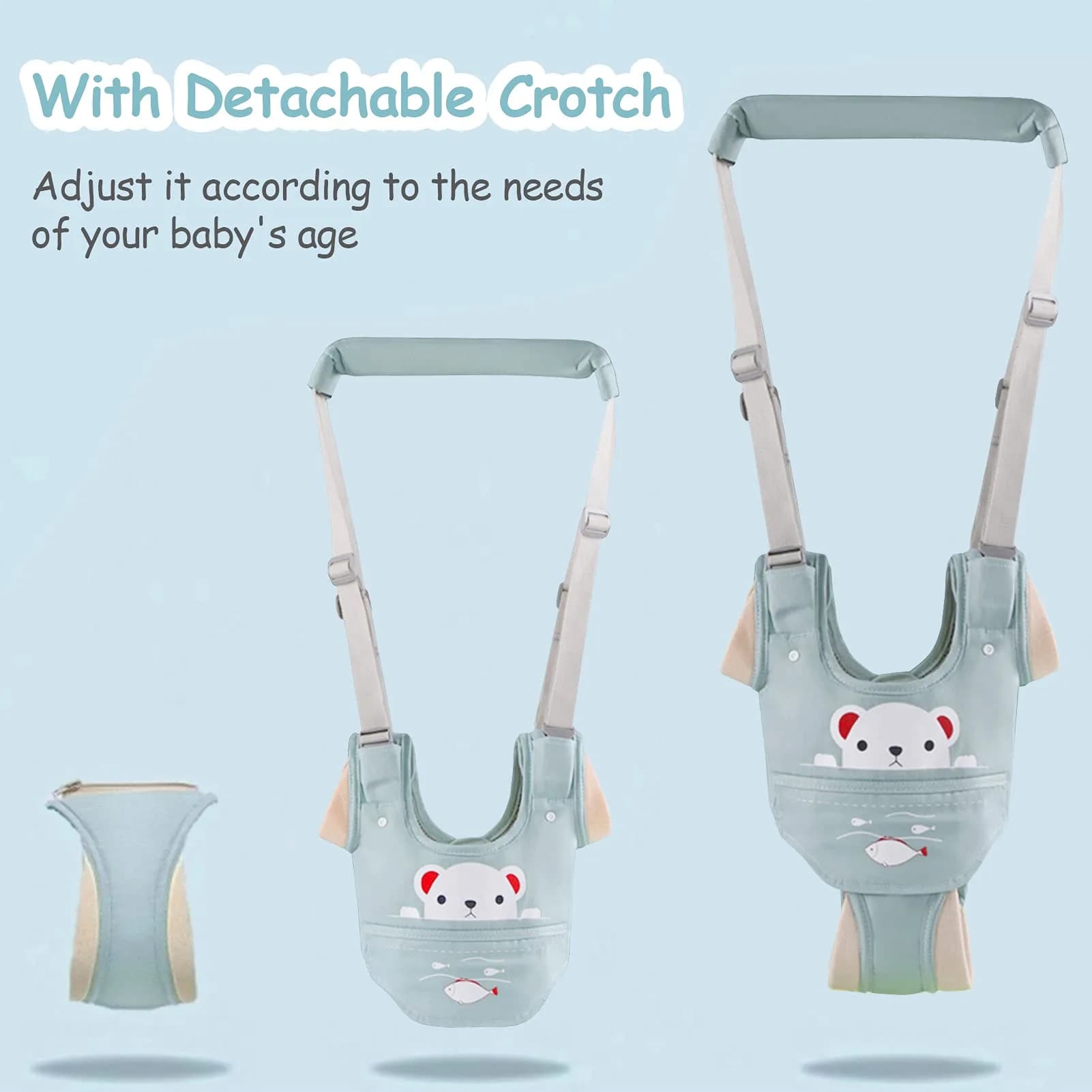 Ocanoiy Baby Walking Harness Handheld Baby Walker Assistant Belt Green | Adjustable Toddler Infant Walker Harnesses Standing Up and Walking Learning Helper With Detachable Crotch for 9-24 Month Old - view 4