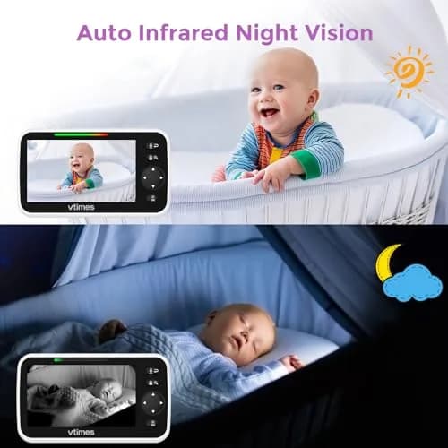 VTimes Baby Monitor Video Baby Monitor with Camera and Audio No WiFi 5" LCD Screen, Two-Way Audio, Night Vision, 1000ft Range, 2X Zoom Temperature Display, Lullaby | Stable Private Wireless Connection thumbnail 5
