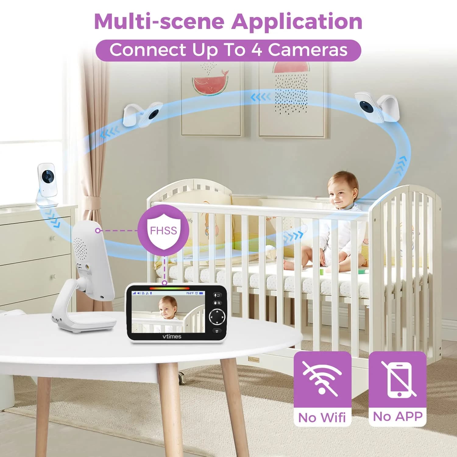 VTimes Baby Monitor Video Baby Monitor with Camera and Audio No WiFi 5" LCD Screen, Two-Way Audio, Night Vision, 1000ft Range, 2X Zoom Temperature Display, Lullaby | Stable Private Wireless Connection - view 7