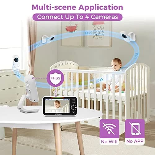VTimes Baby Monitor Video Baby Monitor with Camera and Audio No WiFi 5" LCD Screen, Two-Way Audio, Night Vision, 1000ft Range, 2X Zoom Temperature Display, Lullaby | Stable Private Wireless Connection thumbnail 7