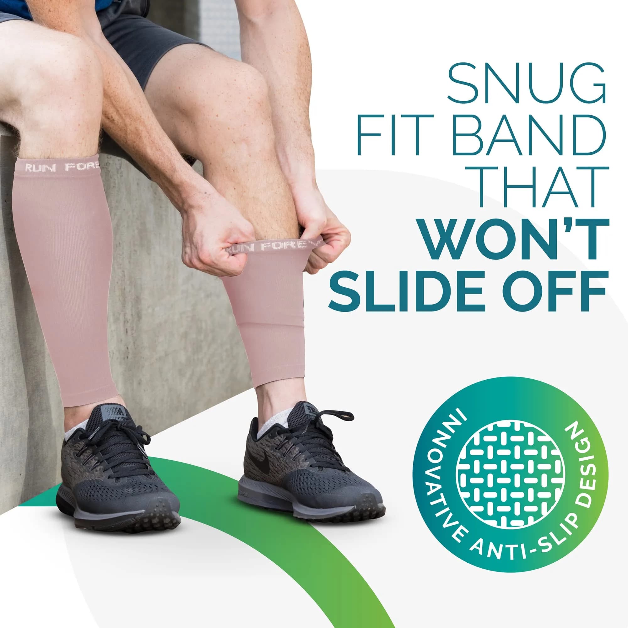Run Forever Calf Compression Sleeve Large Nude | 20-30mmHg Graduated Support for Shin Splints & Varicose Veins - view 9