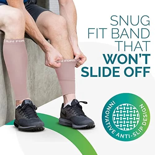 Run Forever Calf Compression Sleeve Large Nude | 20-30mmHg Graduated Support for Shin Splints & Varicose Veins thumbnail 9