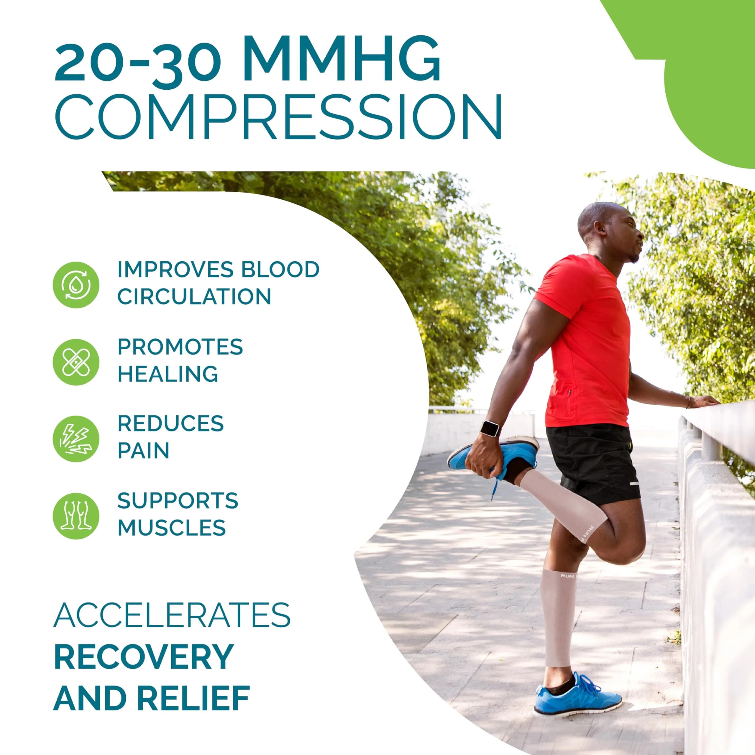 Run Forever Calf Compression Sleeve Large Nude | 20-30mmHg Graduated Support for Shin Splints & Varicose Veins - view 4