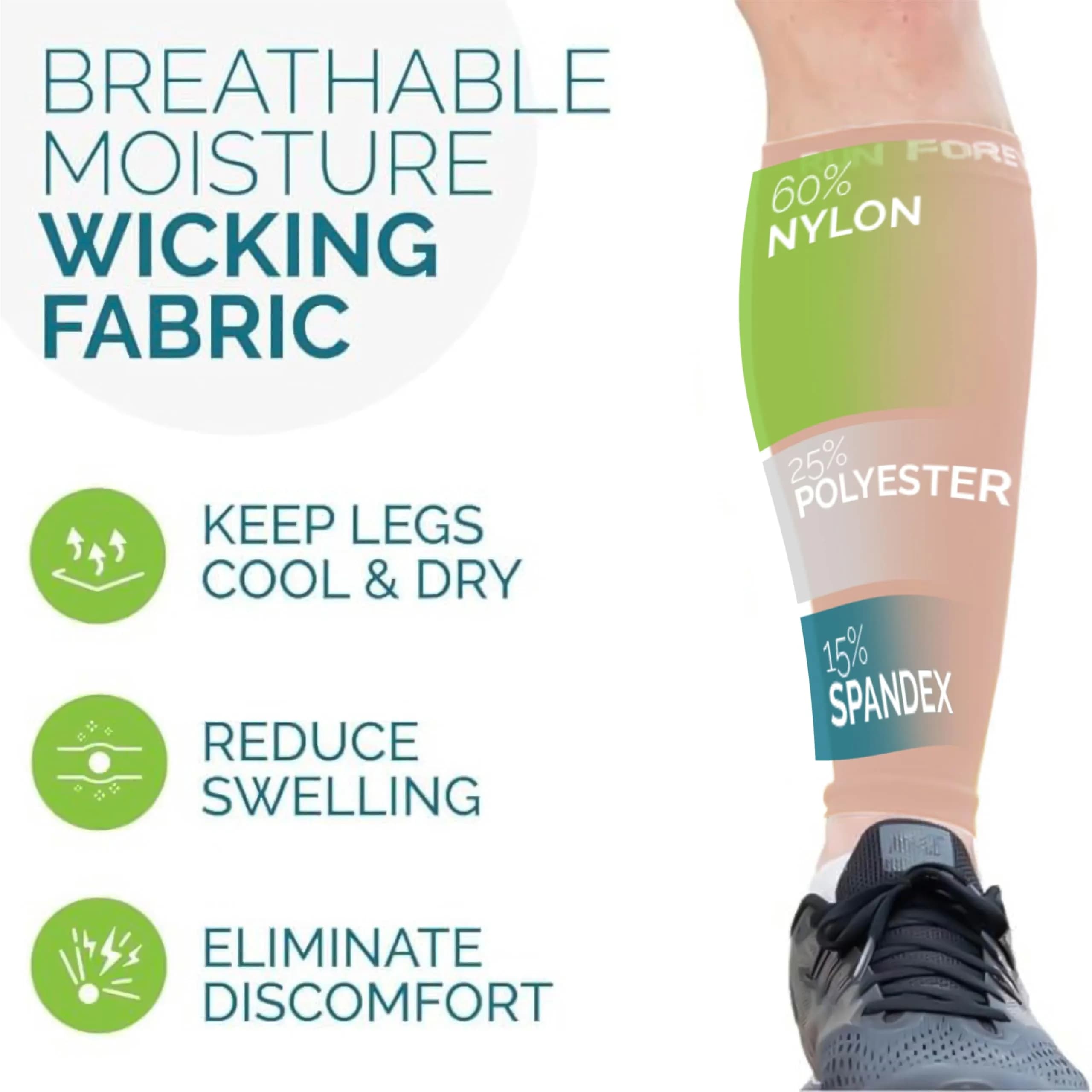 Run Forever Calf Compression Sleeve for Men & Women, 20-30mmHg Compression, Small, Nude | FDA Approved Leg Sleeve - view 5