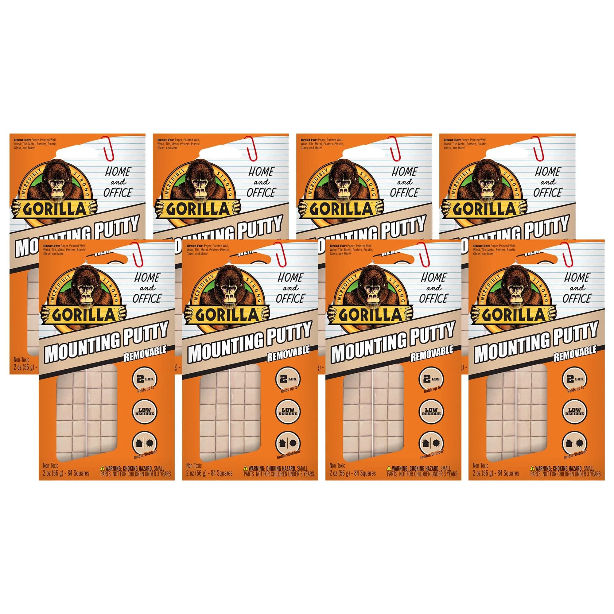 Gorilla Mounting Putty Natural Tan Color 84 Pre-Cut Squares | Holds up to 2 lbs — 672 Squares / 2 Ounce