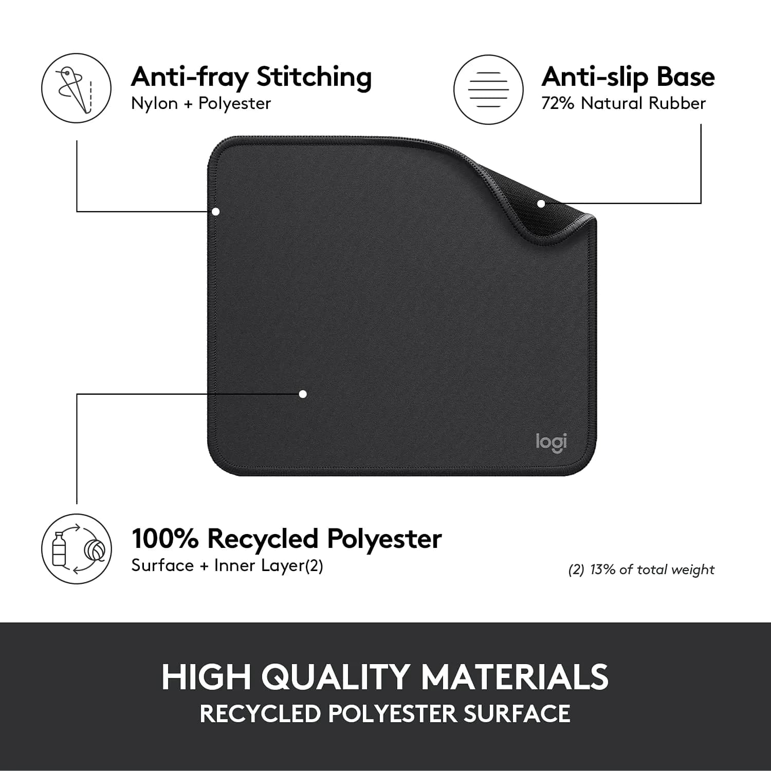 Logitech Studio Series Computer Mouse Pad - Graphite 20 x 23 cm (7.9 x 9.1 in) | Smooth Glide & Spill-Resistant - view 4