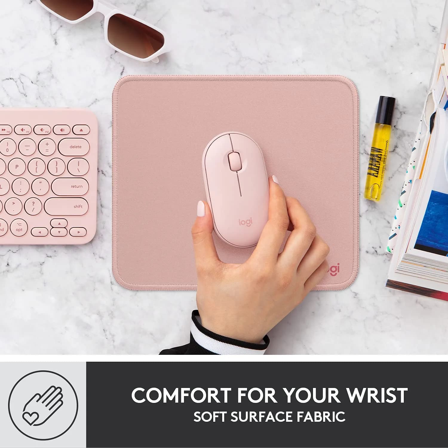 Logitech Studio Series Mouse Pad - Darker Rose, 20cm x 23cm (7.9 x 9.1 in) - view 7