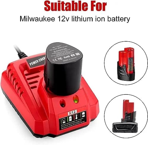 Ahomtikk 12V Single Port Rapid Battery Charger | Fast Charging for Milwaukee 12V Lithium-Ion Batteries (100-240V Input) thumbnail 2