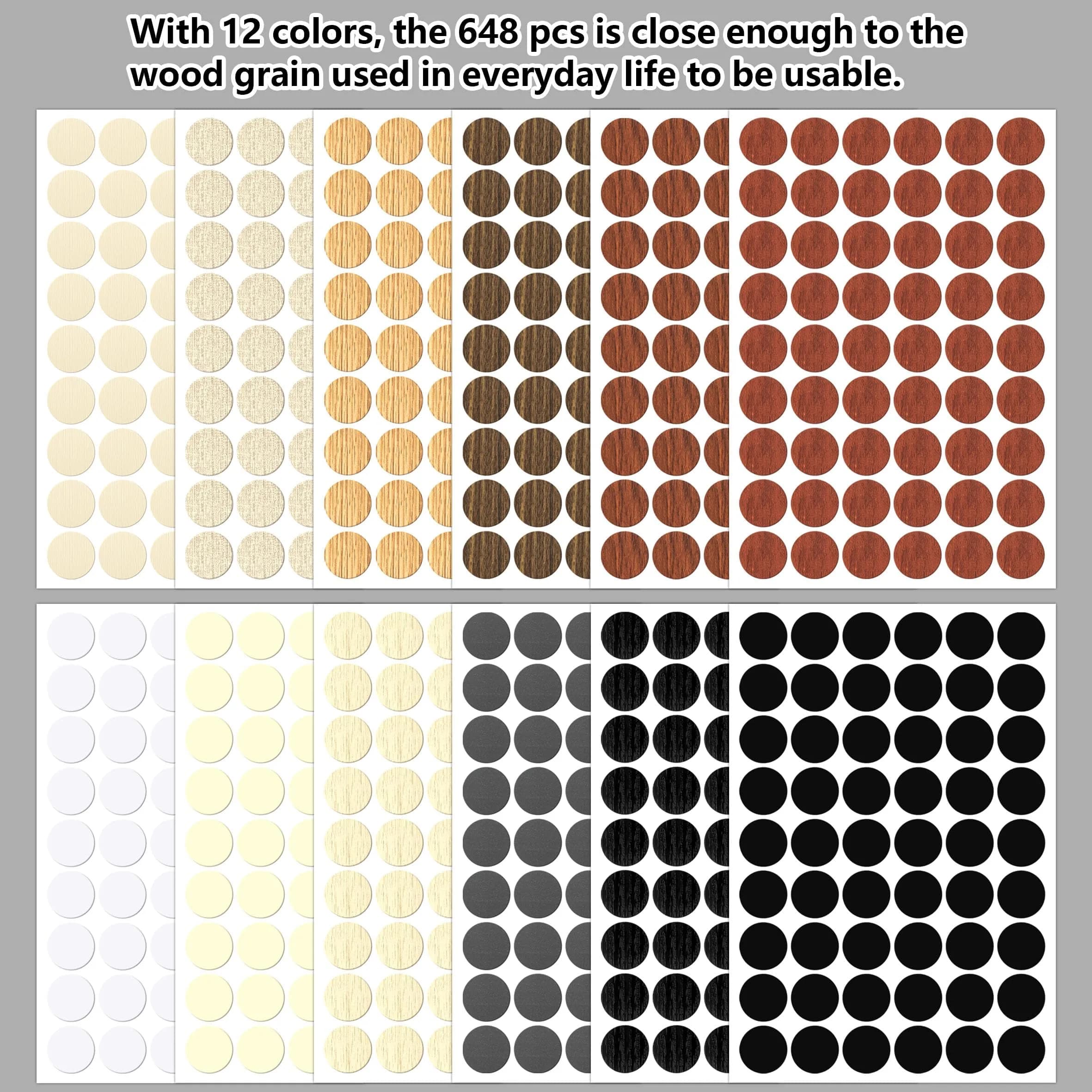 INKNOTE Self-Adhesive Screw Hole Covers Stickers 648 PCS (12 Colors) | PVC Dustproof for Furniture & Walls - view 6