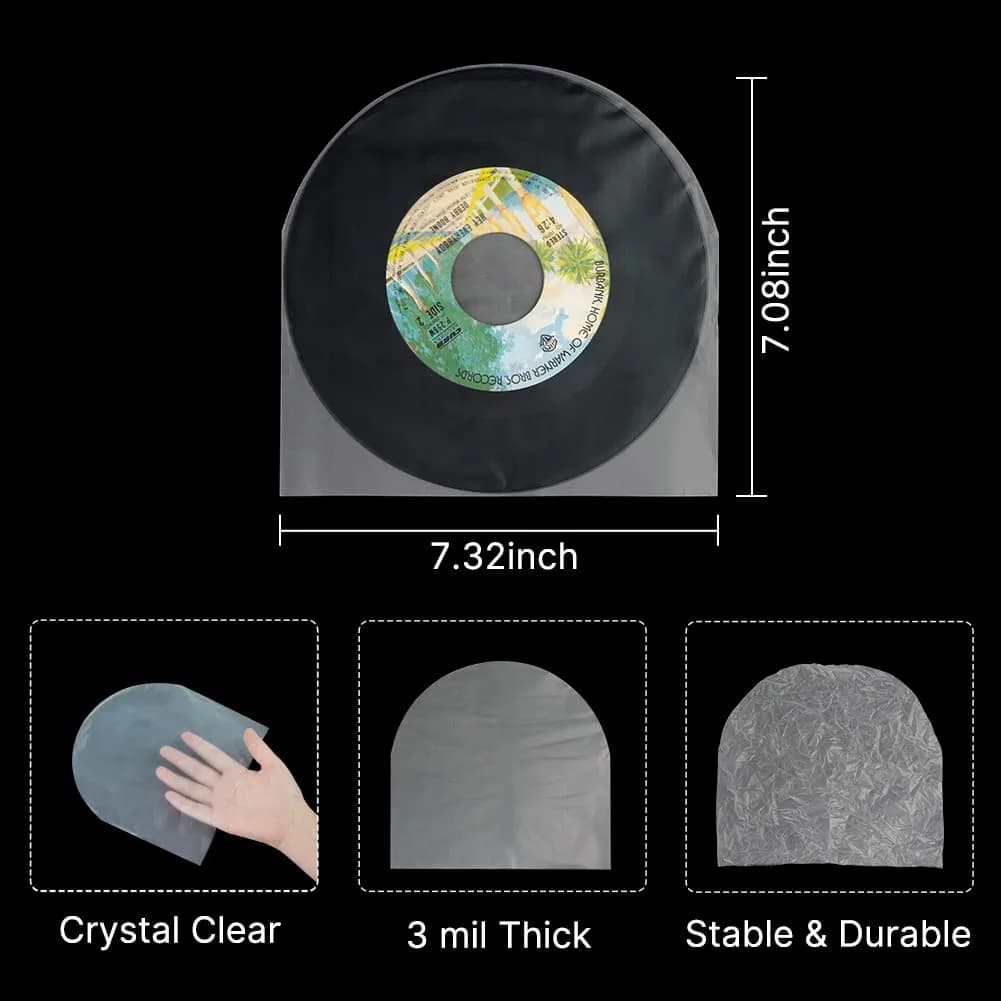 sdroceRyaM 7 Inches Vinyl Record Inner Sleeves 50PCS Anti-Static Plastic Round Bottom | EP Protective Sleeves for 45 RPM Vinyl Record - view 4