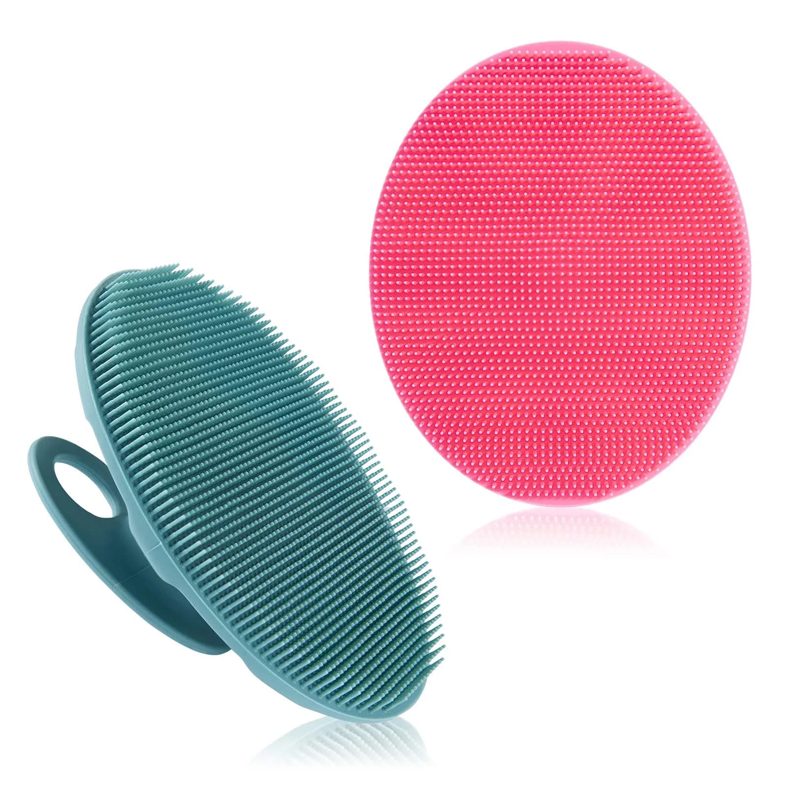 INNERNEED Silicone Body Cleansing Brush Exfoliating Scrubber, Pink | Gentle Massage, Deep Clean, Hygienic Shower Scrub Brush Soft Bristles for All Skin Types, Easy to Hold — Pink+dark Green