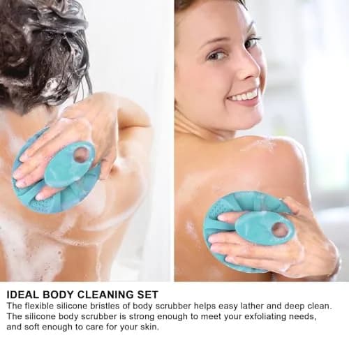 INNERNEED Silicone Body Cleansing Brush Exfoliating Scrubber, Pink+Dark Green, 12cm (4.7in) x 10cm (3.9in) x 5cm (2in) | Gentle Massage, Deep Clean, Hygienic Shower Scrub Brush Soft Bristles for All Skin Types, Easy to Hold thumbnail 4