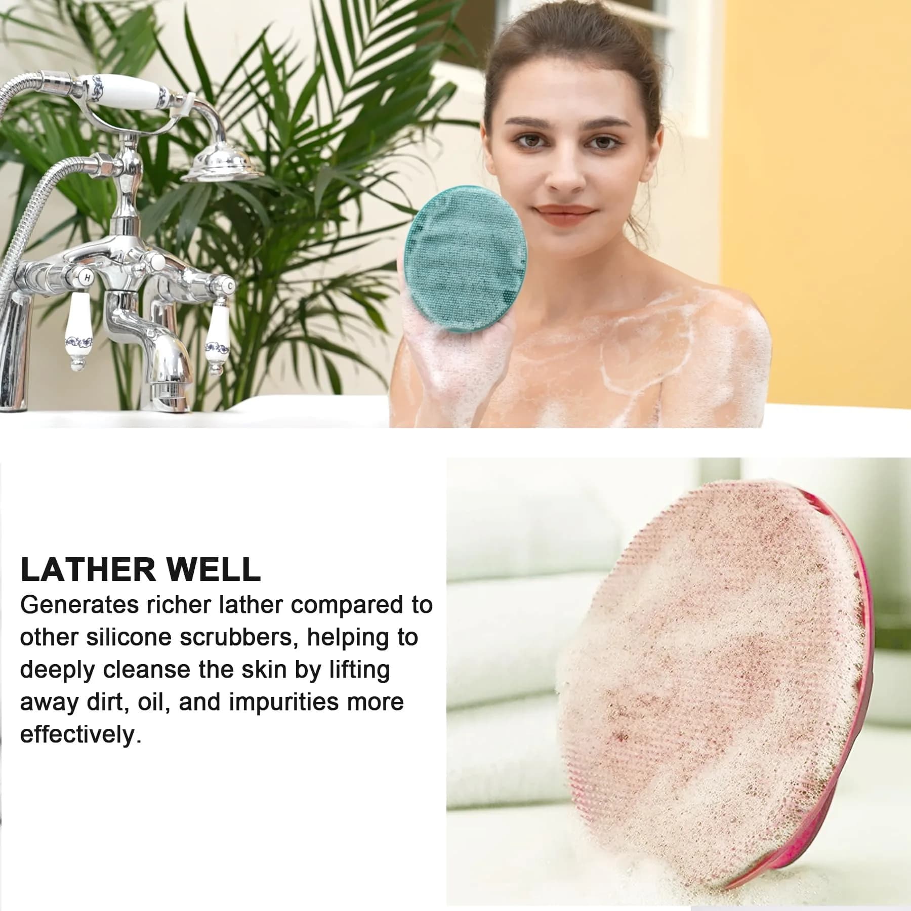 INNERNEED Silicone Body Cleansing Brush Exfoliating Scrubber, Pink+Dark Green, 12cm (4.7in) x 10cm (3.9in) x 5cm (2in) | Gentle Massage, Deep Clean, Hygienic Shower Scrub Brush Soft Bristles for All Skin Types, Easy to Hold - view 5
