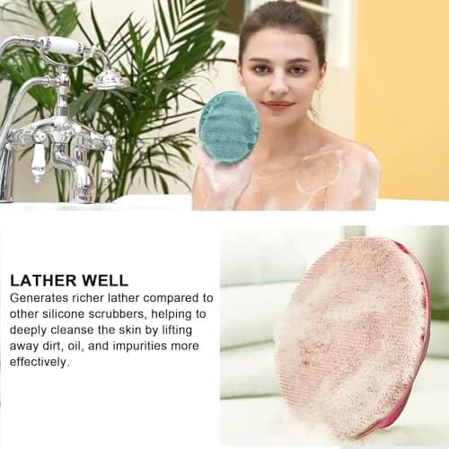 INNERNEED Silicone Body Cleansing Brush Exfoliating Scrubber, Pink+Dark Green, 12cm (4.7in) x 10cm (3.9in) x 5cm (2in) | Gentle Massage, Deep Clean, Hygienic Shower Scrub Brush Soft Bristles for All Skin Types, Easy to Hold thumbnail 5