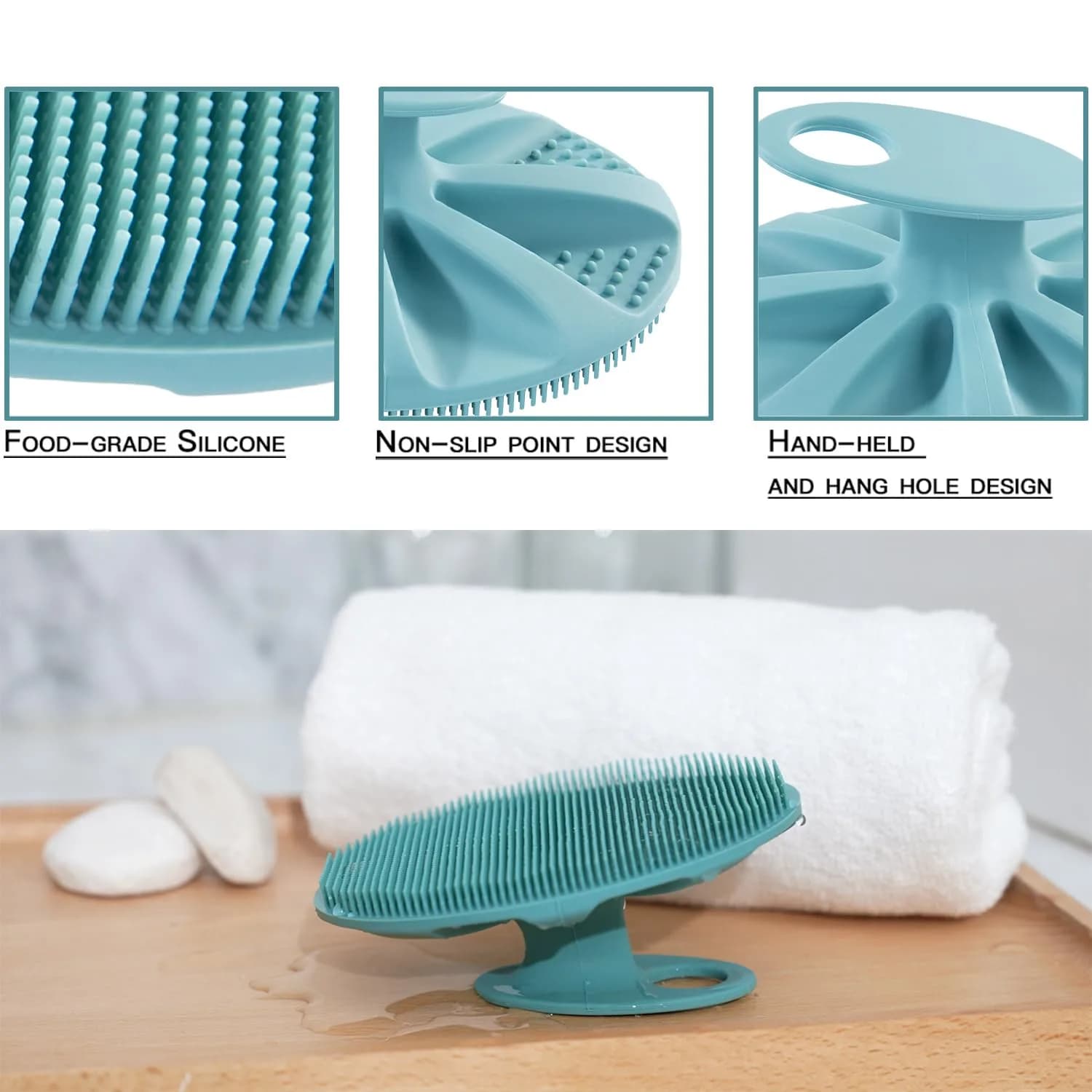 INNERNEED Silicone Body Cleansing Brush Exfoliating Scrubber, Pink+Dark Green, 12cm (4.7in) x 10cm (3.9in) x 5cm (2in) | Gentle Massage, Deep Clean, Hygienic Shower Scrub Brush Soft Bristles for All Skin Types, Easy to Hold - view 2