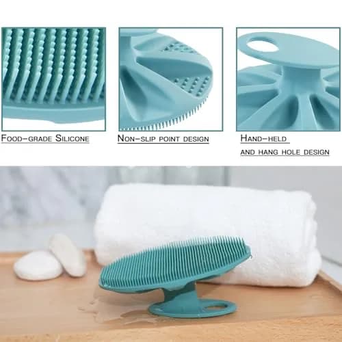 INNERNEED Silicone Body Cleansing Brush Exfoliating Scrubber, Pink+Dark Green, 12cm (4.7in) x 10cm (3.9in) x 5cm (2in) | Gentle Massage, Deep Clean, Hygienic Shower Scrub Brush Soft Bristles for All Skin Types, Easy to Hold thumbnail 2