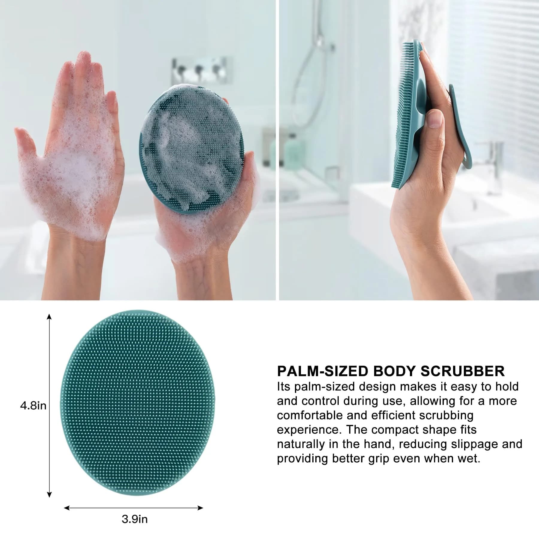 INNERNEED Silicone Body Cleansing Brush Exfoliating Scrubber, Pink+Dark Green, 12cm (4.7in) x 10cm (3.9in) x 5cm (2in) | Gentle Massage, Deep Clean, Hygienic Shower Scrub Brush Soft Bristles for All Skin Types, Easy to Hold - view 3
