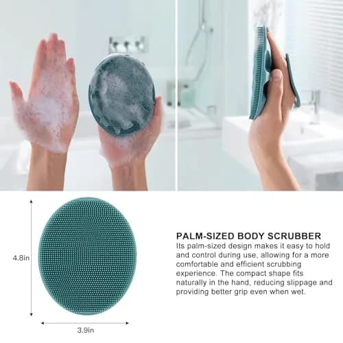 INNERNEED Silicone Body Cleansing Brush Exfoliating Scrubber, Pink+Dark Green, 12cm (4.7in) x 10cm (3.9in) x 5cm (2in) | Gentle Massage, Deep Clean, Hygienic Shower Scrub Brush Soft Bristles for All Skin Types, Easy to Hold thumbnail 3