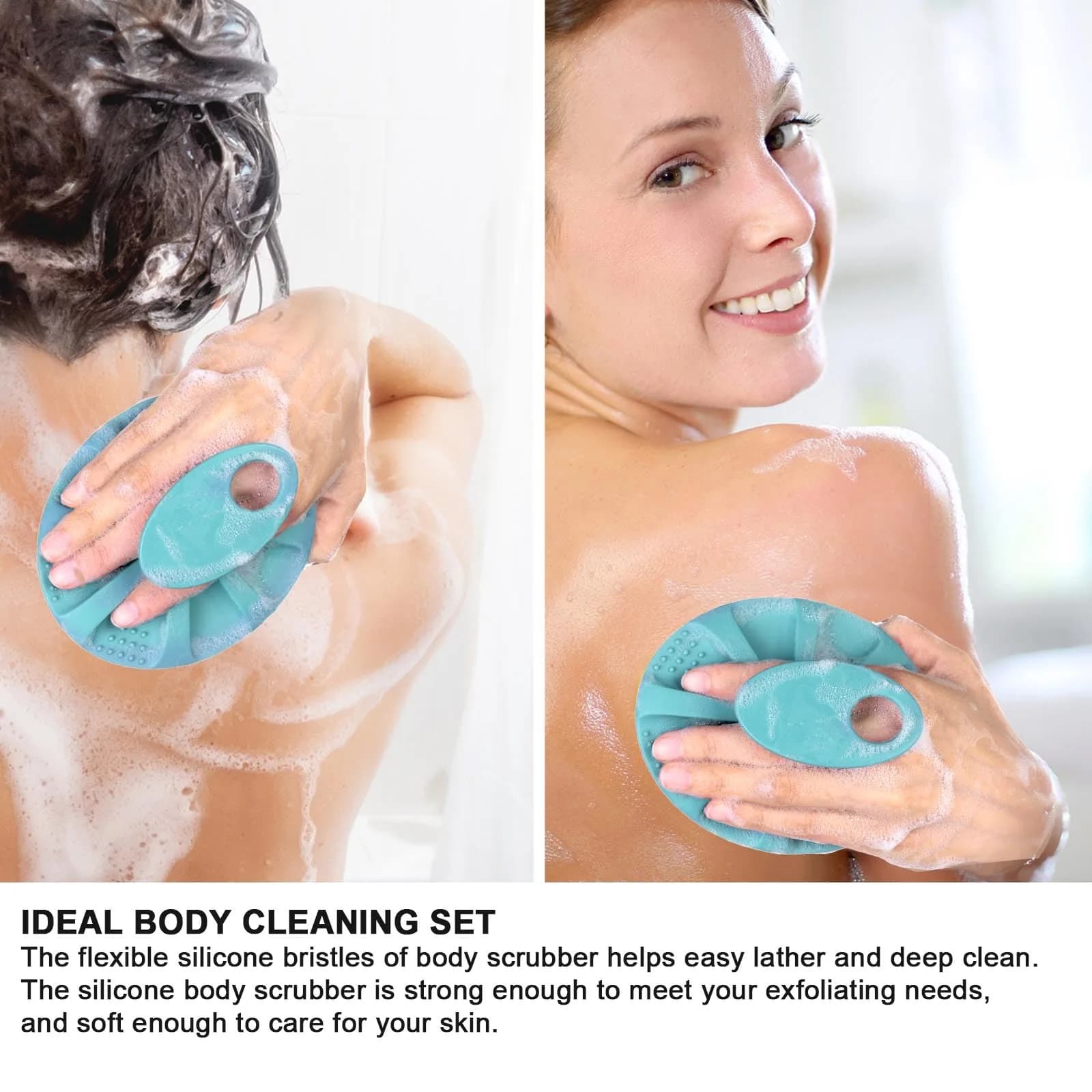 INNERNEED Silicone Body Cleansing Brush Exfoliating Scrubber, Pink+Dark Green, 12cm (4.7in) x 10cm (3.9in) x 5cm (2in) | Gentle Massage, Deep Clean, Hygienic Shower Scrub Brush Soft Bristles for All Skin Types, Easy to Hold - view 4