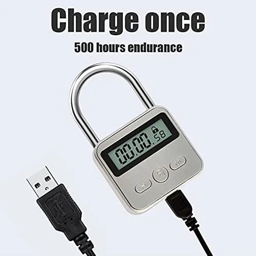 Tookie Metal Timer Lock with LCD Display, 99 Hours Max Timing, USB Rechargeable | Silver thumbnail 4