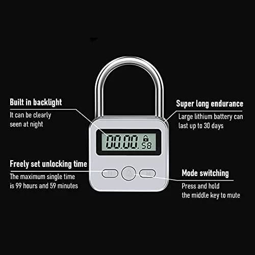 Tookie Metal Timer Lock with LCD Display, 99 Hours Max Timing, USB Rechargeable | Silver thumbnail 3