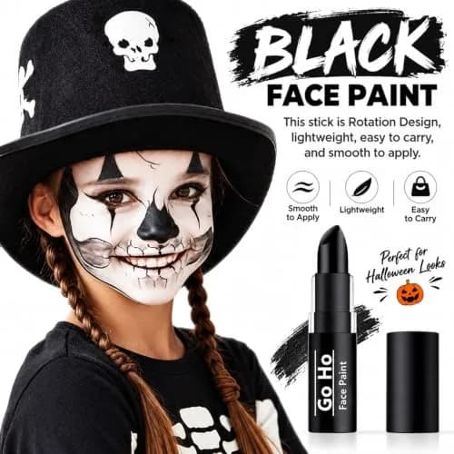 Go Ho Makeup Clown Black Cream-Blendable Stick | Face & Body Paint for SFX, Cosplay, Halloween thumbnail 2