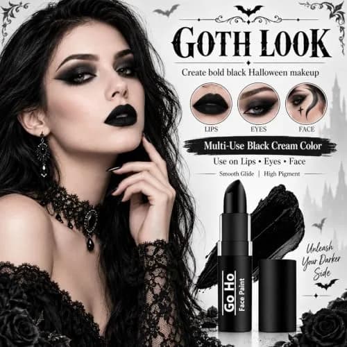 Go Ho Makeup Clown Black Cream-Blendable Stick | Face & Body Paint for SFX, Cosplay, Halloween thumbnail 3