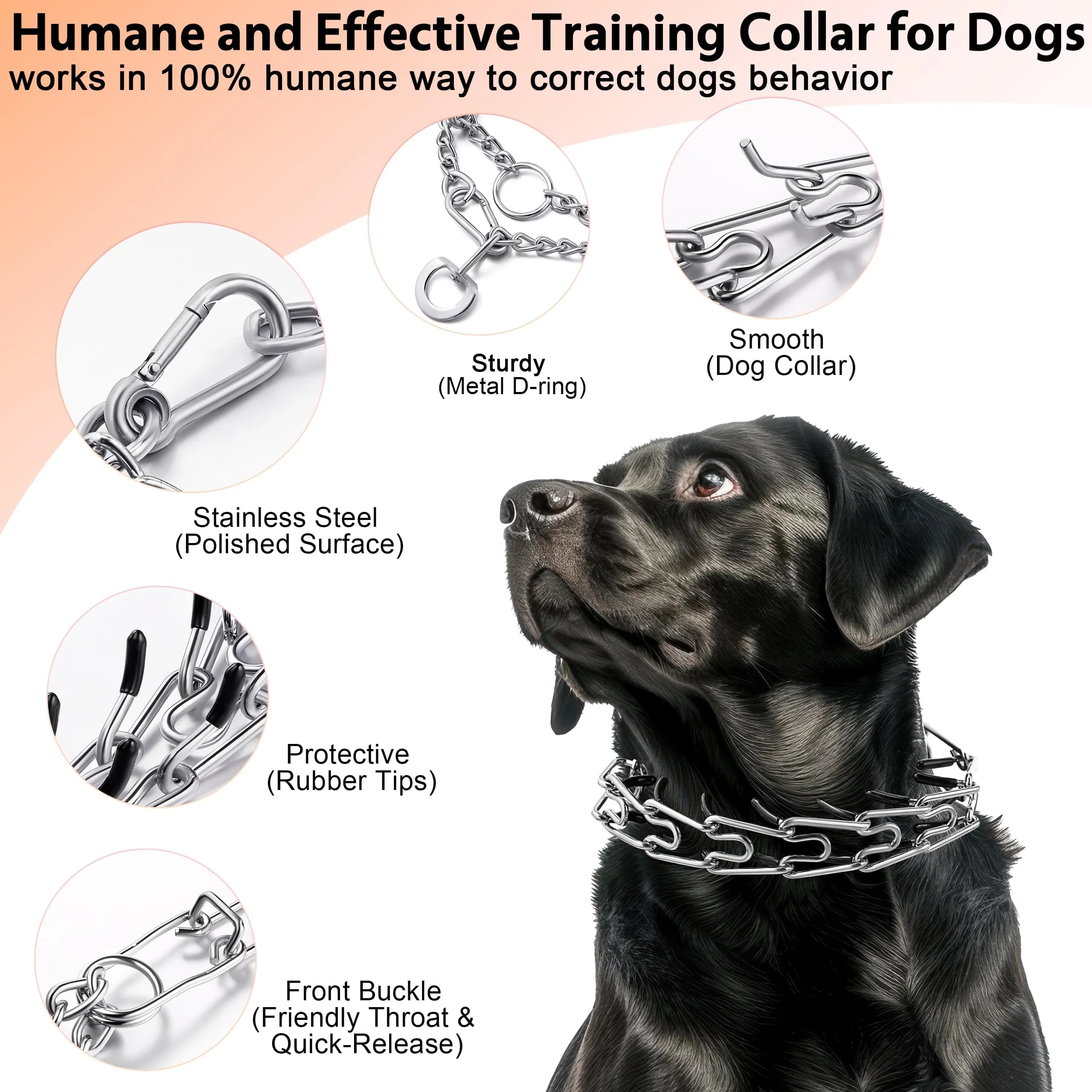 DEYACE Stainless Steel Dog Pinch Collar with Quick Release Buckle & Rubber Tips for Large Dogs, 12"-17" Neck Girth thumbnail 2