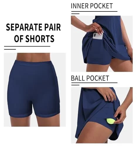 CUGOAO Women's Tennis Dress with Built-in Shorts & Pockets | Dark Blue Small thumbnail 4