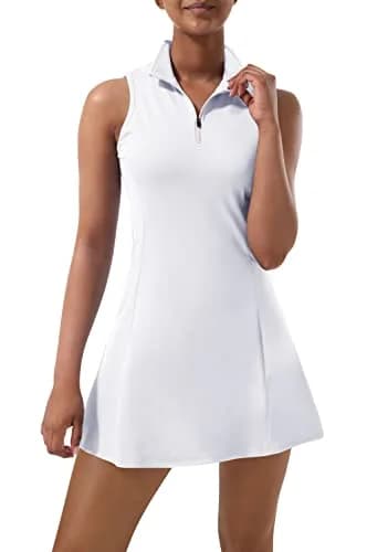 CUGOAO Women's Tennis Dress with Inner Shorts & Pockets | Large White thumbnail 1