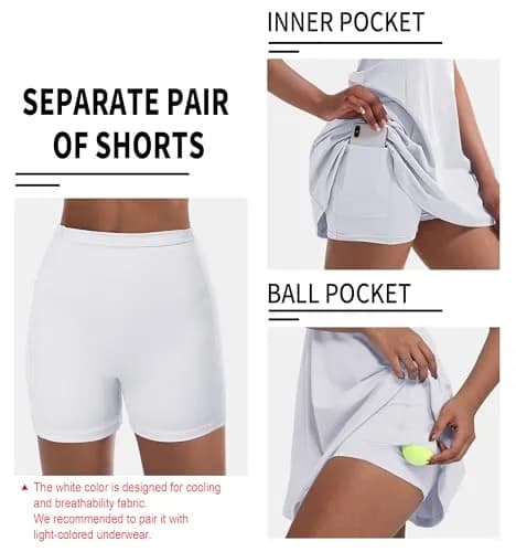 CUGOAO Women's Tennis Dress with Inner Shorts & Pockets | Large White thumbnail 4