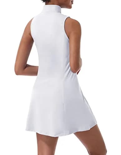 CUGOAO Women's Tennis Dress with Inner Shorts & Pockets | Large White thumbnail 2