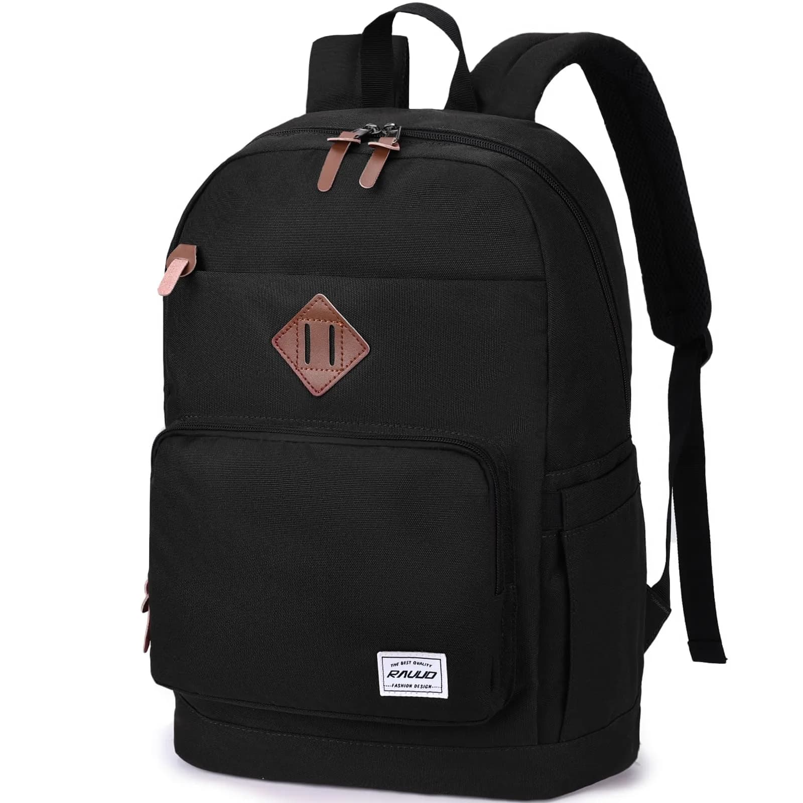 RAVUO School Backpack 15.6" Laptop Daypack for Teen Boys Girls Men Women | Water-Resistant, Anti-Theft, 10 Pockets — Black