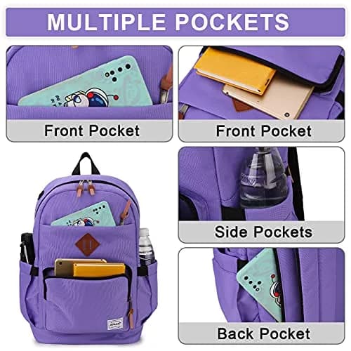 RAVUO School Backpack 19L Water Resistant 15.6" Laptop Bookbag with Anti Theft Back Pocket, Purple thumbnail 4