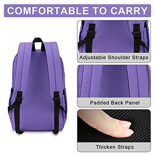 RAVUO School Backpack 19L Water Resistant 15.6" Laptop Bookbag with Anti Theft Back Pocket, Purple thumbnail 5