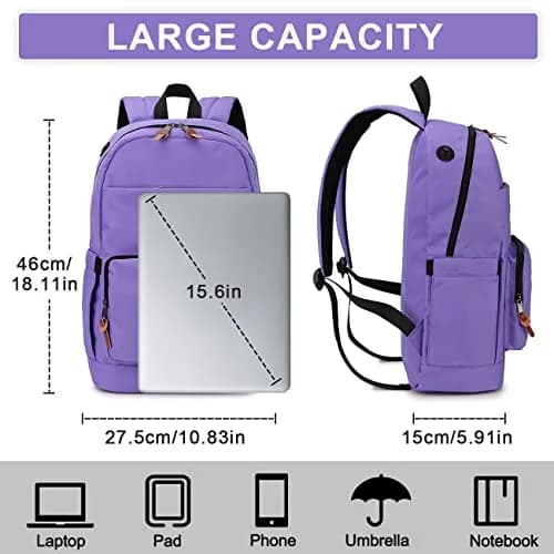 RAVUO School Backpack 19L Water Resistant 15.6" Laptop Bookbag with Anti Theft Back Pocket, Purple thumbnail 2
