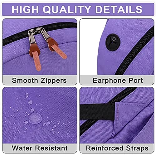 RAVUO School Backpack 19L Water Resistant 15.6" Laptop Bookbag with Anti Theft Back Pocket, Purple thumbnail 3