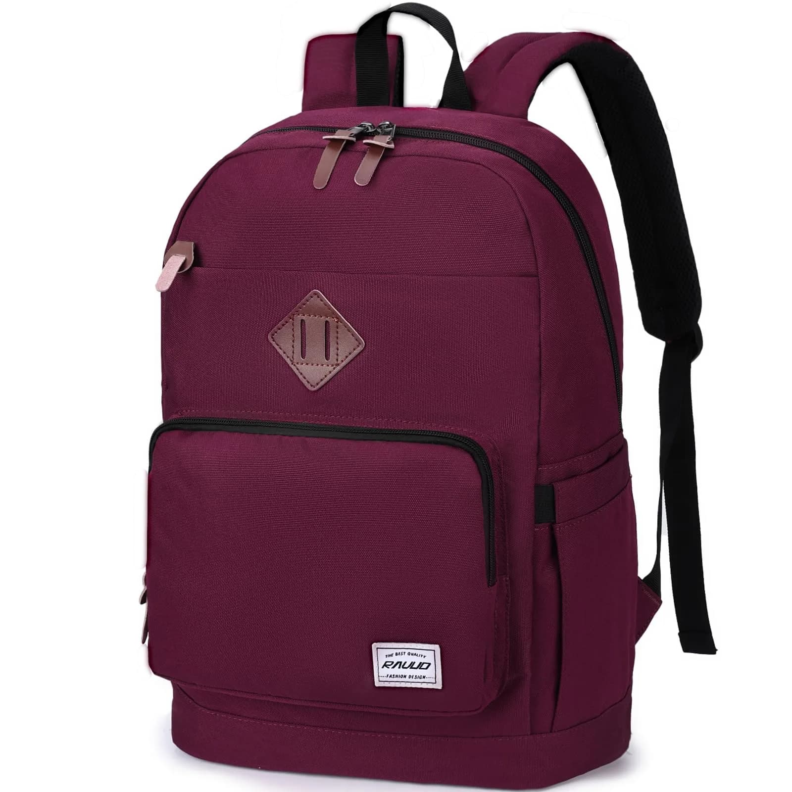 RAVUO School Backpack 19L Water Resistant 15.6" Laptop Bookbag with Anti Theft Back Pocket, Burgundy | 10 Pockets for Teen & Adult Use