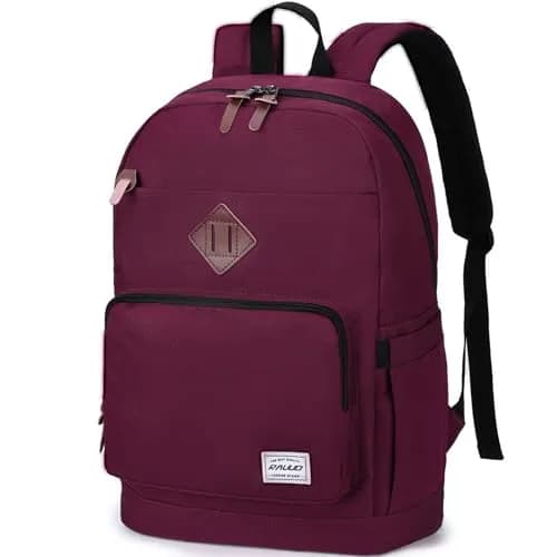 RAVUO School Backpack 19L Water Resistant 15.6" Laptop Bookbag with Anti Theft Back Pocket, Burgundy | 10 Pockets for Teen & Adult Use thumbnail 1