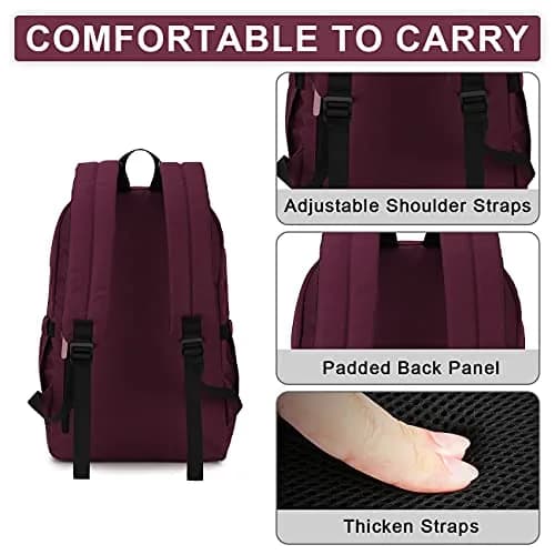 RAVUO School Backpack 19L Water Resistant 15.6" Laptop Bookbag with Anti Theft Back Pocket, Burgundy | 10 Pockets for Teen & Adult Use thumbnail 5