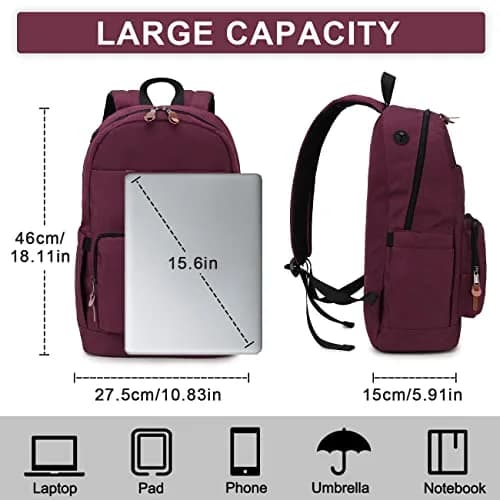 RAVUO School Backpack 19L Water Resistant 15.6" Laptop Bookbag with Anti Theft Back Pocket, Burgundy | 10 Pockets for Teen & Adult Use thumbnail 2