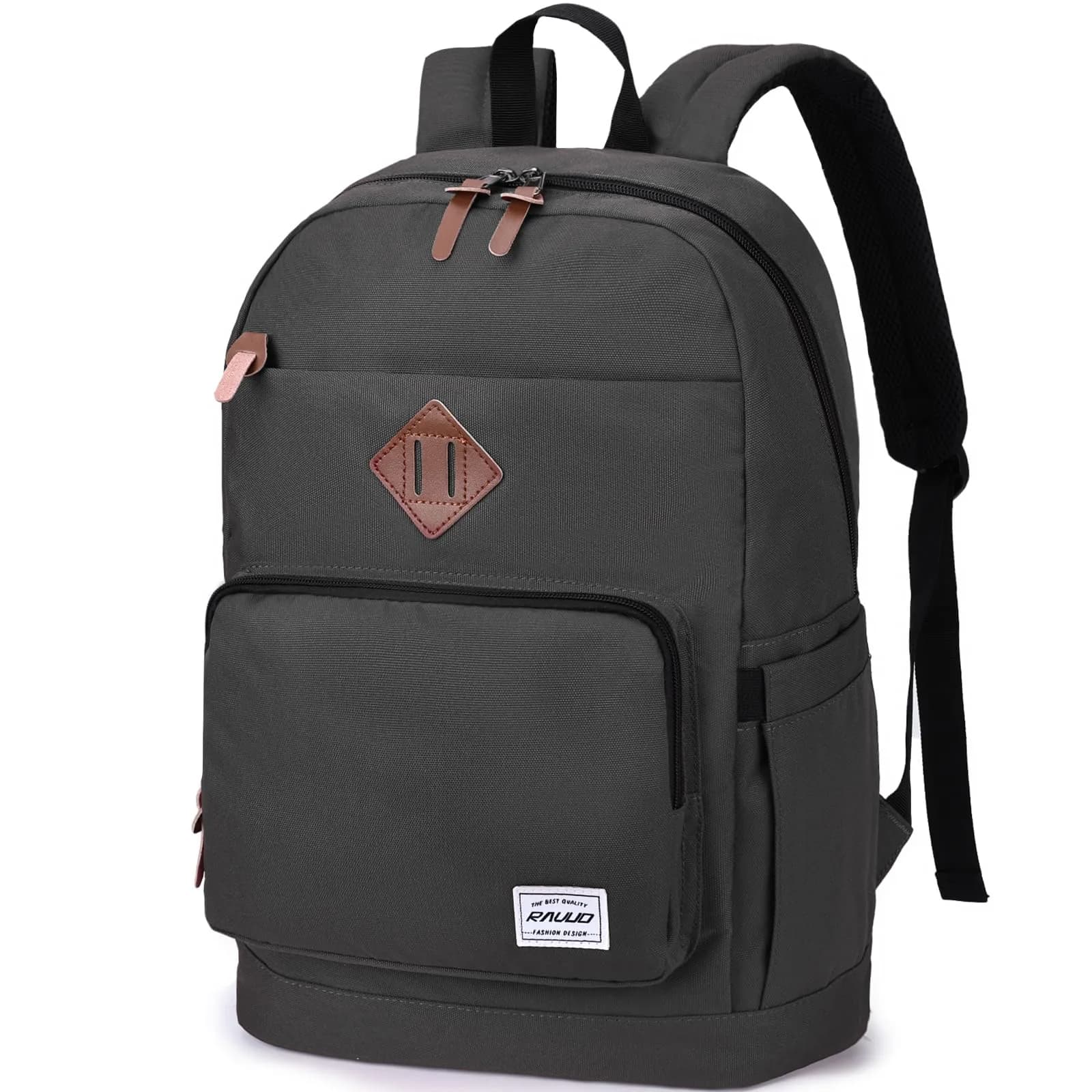 RAVUO School Backpack 15.6" Laptop Daypack for Teen Boys Girls Men Women | Water-Resistant, Anti-Theft, 10 Pockets — Grey