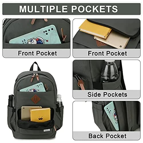 RAVUO School Backpack 19L Water Resistant 15.6" Laptop Bookbag with Anti Theft Back Pocket, Grey thumbnail 4