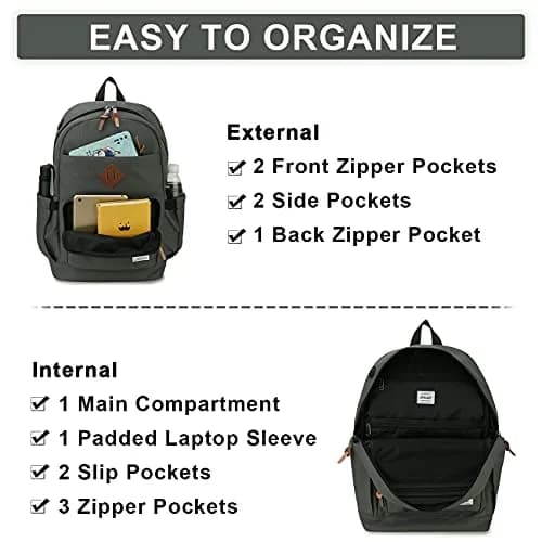 RAVUO School Backpack 19L Water Resistant 15.6" Laptop Bookbag with Anti Theft Back Pocket, Grey thumbnail 6