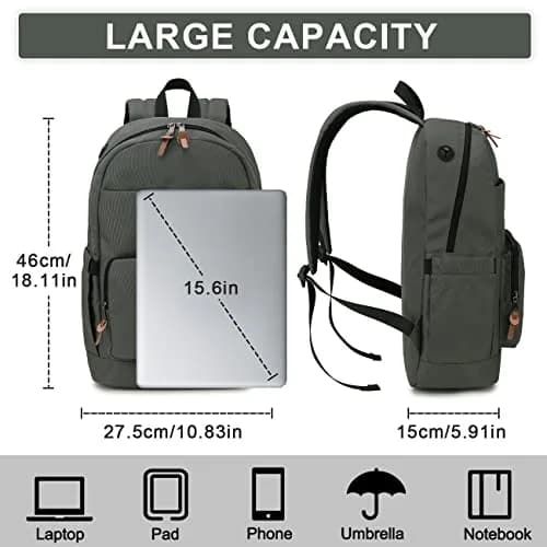 RAVUO School Backpack 19L Water Resistant 15.6" Laptop Bookbag with Anti Theft Back Pocket, Grey thumbnail 2
