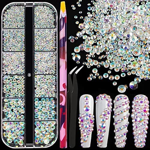 BELLEBOOST Nail Art Rhinestones Kit 6 Sizes Transparent AB Glass Round Beads 1720 PCS | Iridescent Shine for DIY Nail Art & Jewelry thumbnail 1