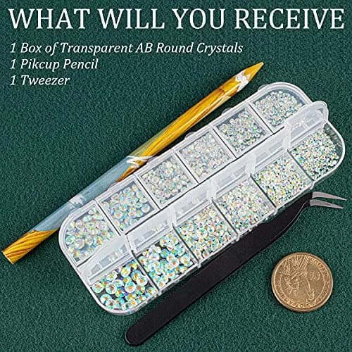 BELLEBOOST Nail Art Rhinestones Kit 6 Sizes Transparent AB Glass Round Beads 1720 PCS | Iridescent Shine for DIY Nail Art & Jewelry thumbnail 5
