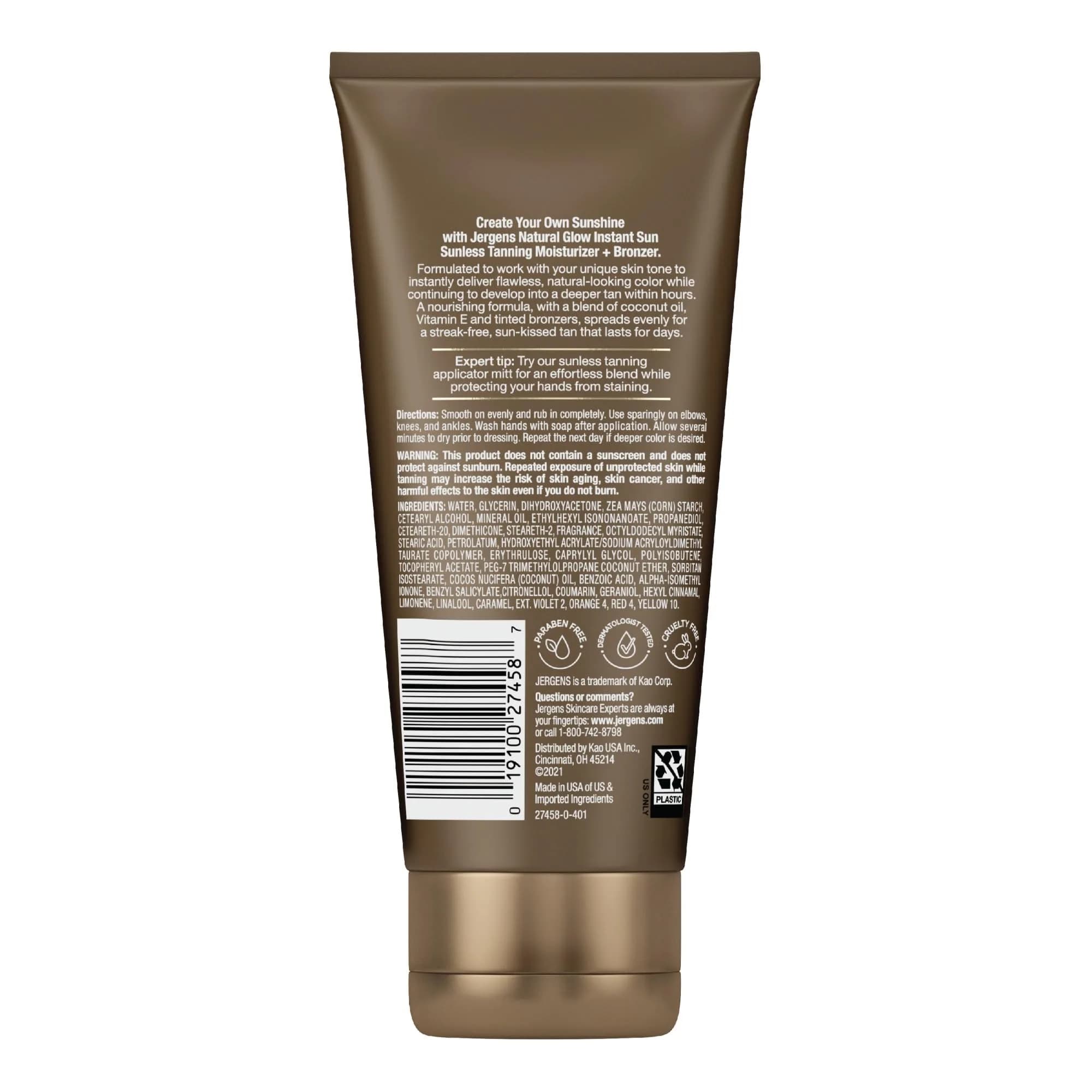 Jergens Natural Glow Instant Tanning Moisturizer Light Bronze 177ml (6 fl oz) | Streak-Free Sunless Tan - view 8